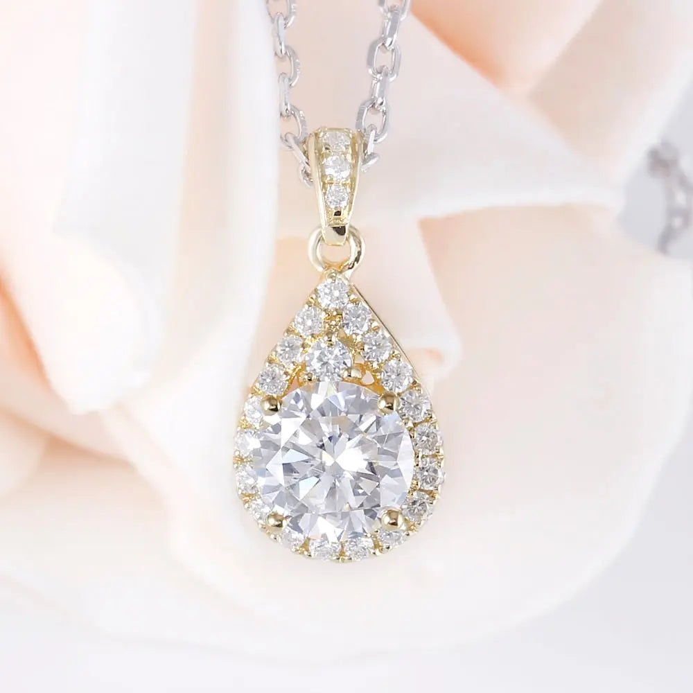 10k Yellow Gold Moissanite Necklace / Pendant 1.25ct Total Moissanite Engagement Rings & Jewelry | Yellow Gold Necklace 
 | Luxus Moissanite