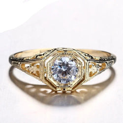 10k Yellow Gold Vintage / Unique Moissanite Ring 0.4ct Moissanite Engagement Rings & Jewelry | Luxus Moissanite | Unique Moissanite for Engagement Ring