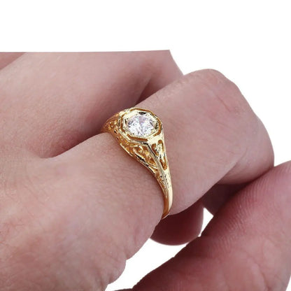 10k Yellow Gold Vintage / Unique Moissanite Ring 0.4ct Moissanite Engagement Rings & Jewelry | Luxus Moissanite | Unique Moissanite for Engagement Ring