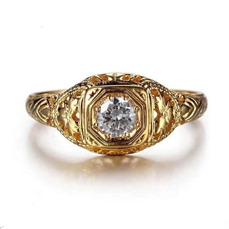 10k Yellow Gold Vintage Moissanite Ring 0.3ct Moissanite Engagement Rings & Jewelry | Luxus Moissanite