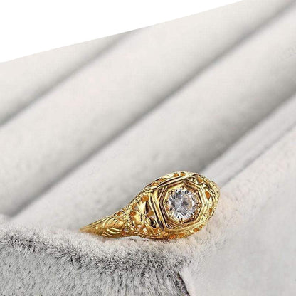 10k Yellow Gold Vintage Moissanite Ring 0.3ct Moissanite Engagement Rings & Jewelry | Luxus Moissanite