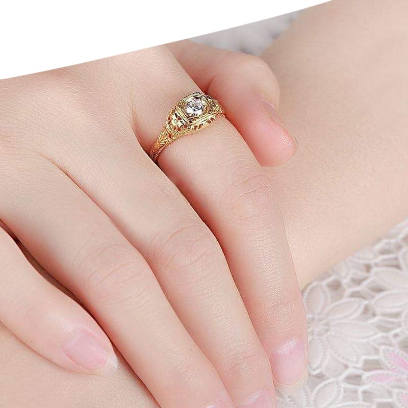 10k Yellow Gold Vintage Moissanite Ring 0.3ct Moissanite Engagement Rings & Jewelry | Luxus Moissanite