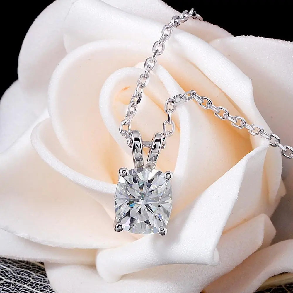 10k or 14k White Gold Moissanite Necklace 2ct Moissanite Engagement Rings & Jewelry | Luxus Moissanite