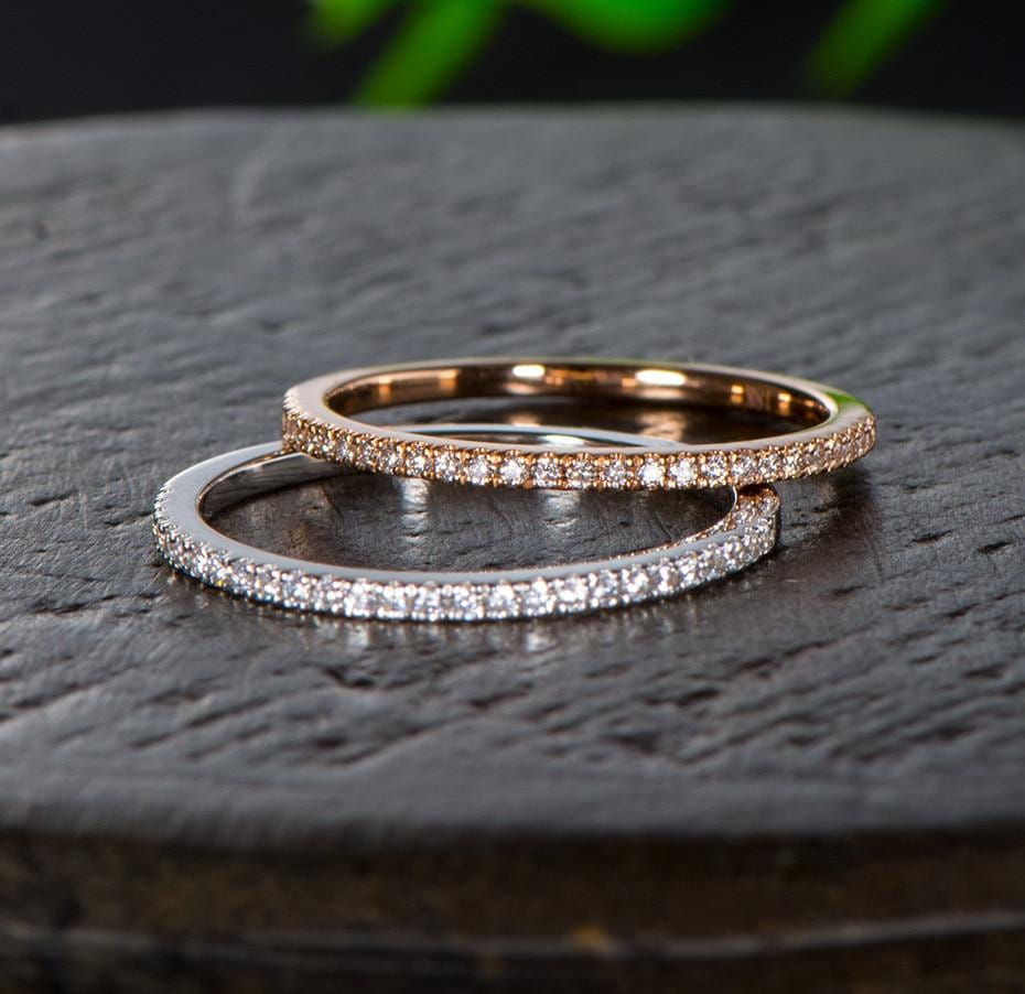 10k or 14k White or Rose Gold Moissanite Half Eternity Rings 0.1ct Moissanite Engagement Rings & Jewelry | Luxus Moissanite