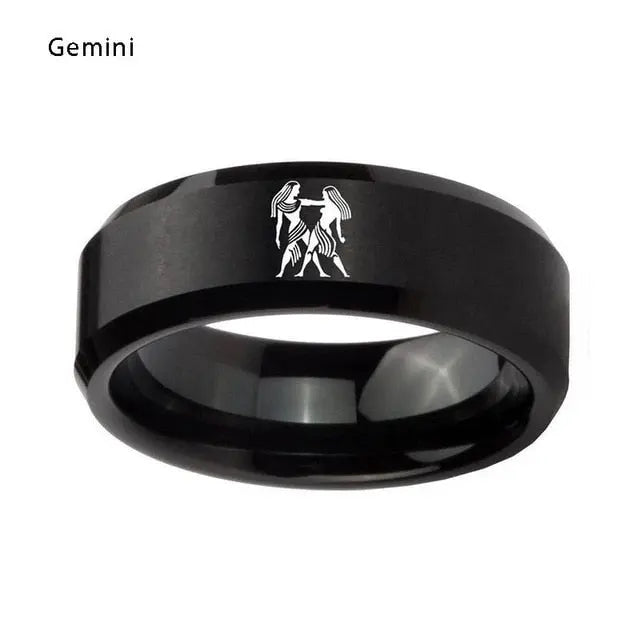 12 Zodiac Stainless Steel Men's Wedding Band Moissanite Engagement Rings & Jewelry - zodiac rings| Luxus Moissanite