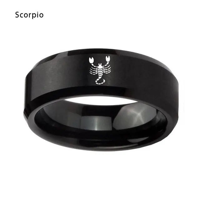 12 Zodiac Stainless Steel Men's Wedding Band Moissanite Engagement Rings & Jewelry - zodiac rings | Luxus Moissanite