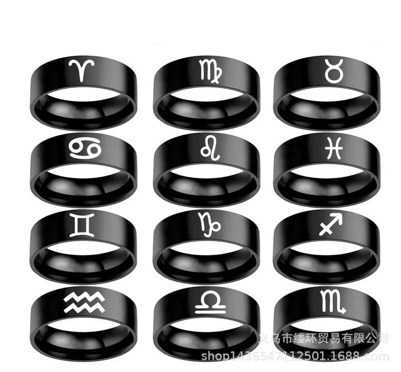 12 Zodiac Stainless Steel Men's Wedding Band Moissanite Engagement Rings & Jewelry - Zodiac Band | Luxus Moissanite
