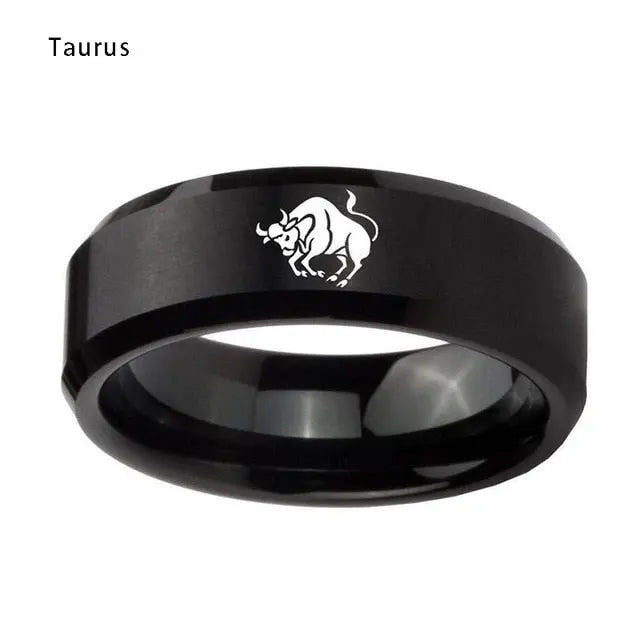 12 Zodiac Stainless Steel Men's Wedding Band Moissanite Engagement Rings & Jewelry - zodiac rings| Luxus Moissanite