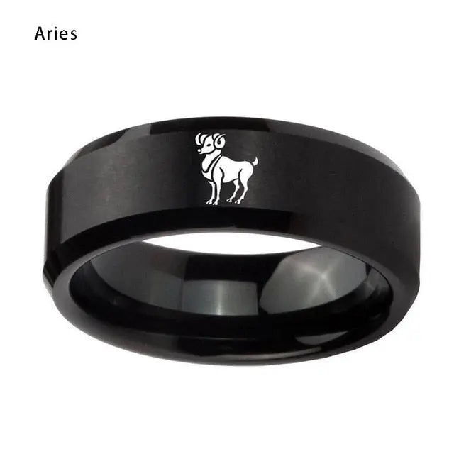 12 Zodiac Stainless Steel Men's Wedding Band Moissanite Engagement Rings & Jewelry - zodiac rings | Luxus Moissanite
