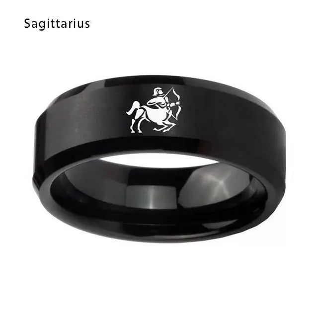 12 Zodiac Stainless Steel Men's Wedding Band Moissanite Engagement Rings & Jewelry  - zodiac rings | Luxus Moissanite