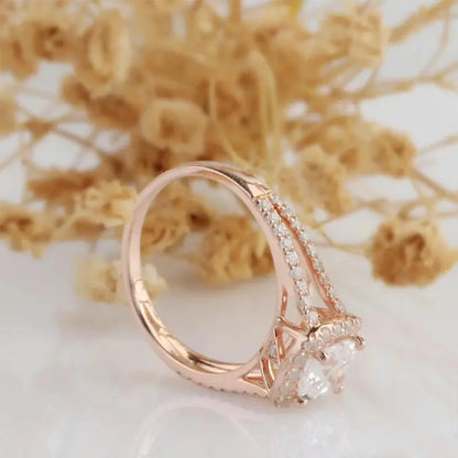 14K ROSE GOLD HALO MOISSANITE ENGAGEMENT RING 1CT Moissanite Engagement Rings & Jewelry | Luxus Moissanite | Rose Gold Halo Moissanite Engagement Ring