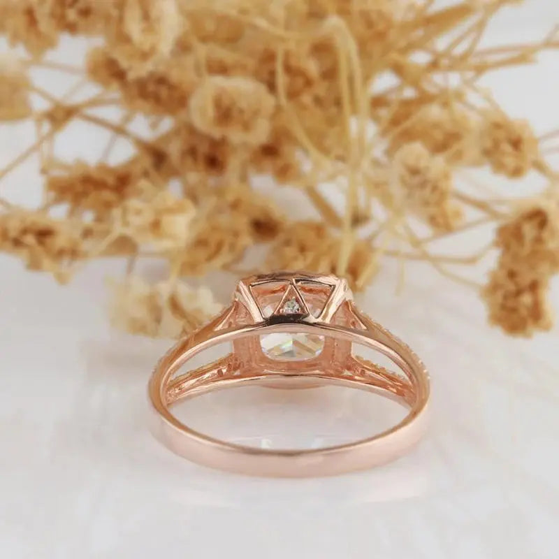 14K ROSE GOLD HALO MOISSANITE ENGAGEMENT RING 1CT Moissanite Engagement Rings & Jewelry | Luxus Moissanite Rose Gold Halo Moissanite Engagement Ring