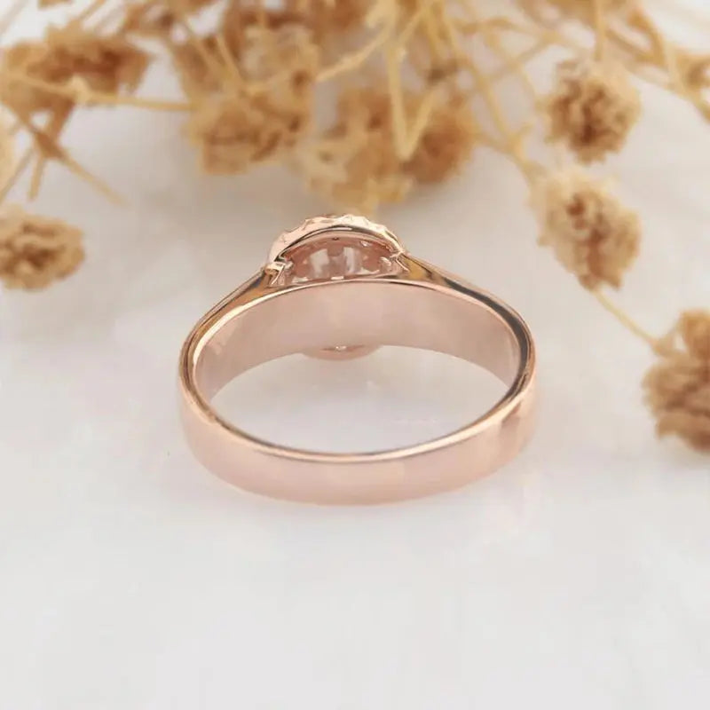 14K ROSE GOLD HALO MOSSANITE ENGAGEMENT RING .5CT Moissanite Engagement Rings & Jewelry | Luxus Moissanite |  Rose Gold Halo Engagement Rings