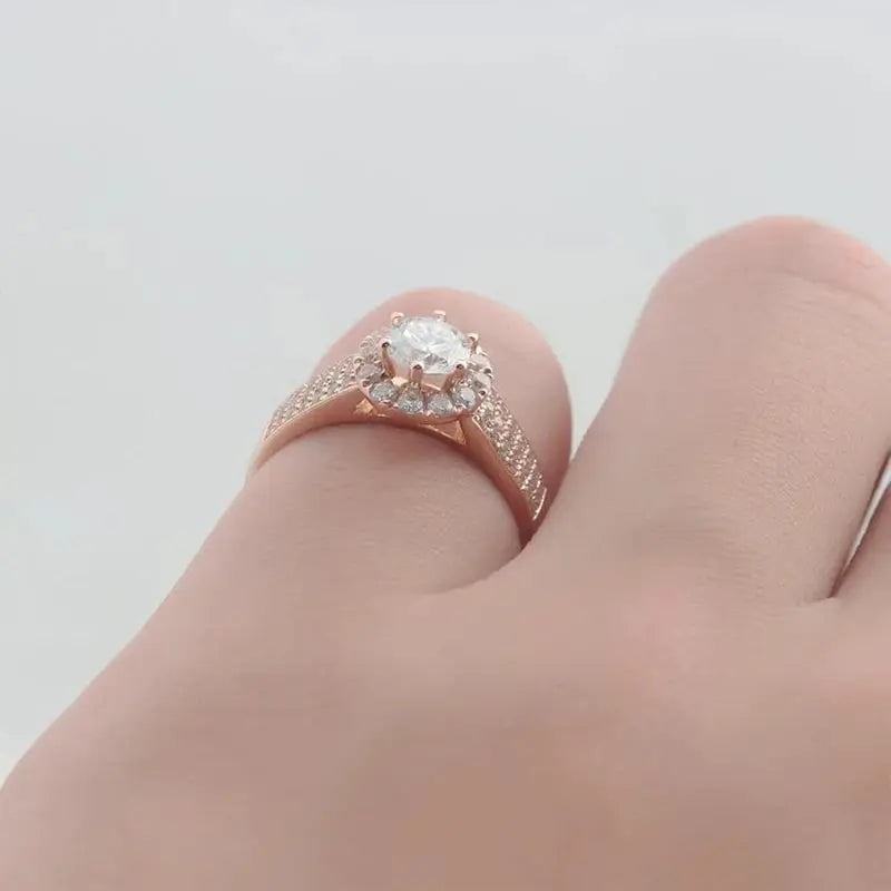 14K ROSE GOLD HALO MOSSANITE ENGAGEMENT RING .5CT Moissanite Engagement Rings & Jewelry | Luxus Moissanite