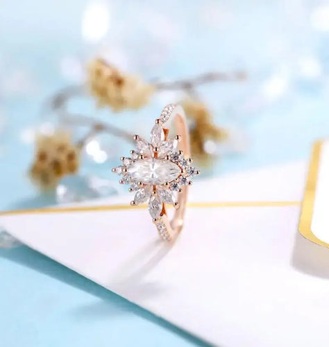 14K ROSE GOLD MARQUISE CUT MOISSANITE HALO ENGAGEMENT RING .5CT Moissanite Engagement Rings & Jewelry | Luxus Moissanite | Best Marquise Cut Halo Engagement Ring!