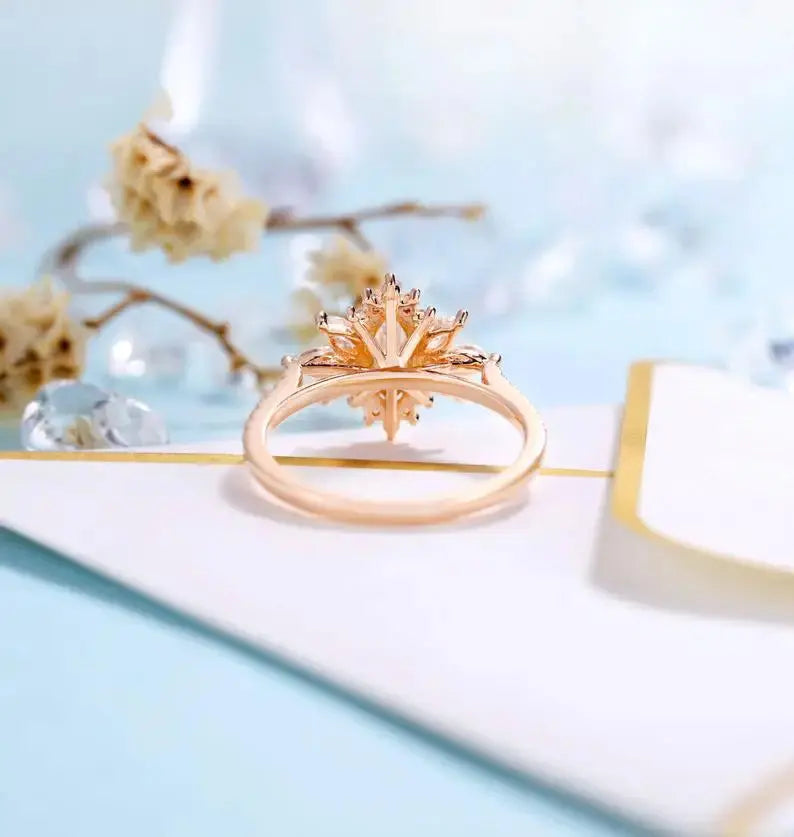 14K ROSE GOLD MARQUISE CUT MOISSANITE HALO ENGAGEMENT RING .5CT Moissanite Engagement Rings & Jewelry | Luxus Moissanite