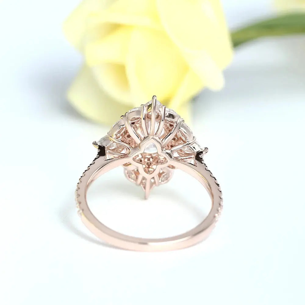 14K ROSE GOLD OVAL CUT DOUBLE HALO MOISSANITE ENGAGEMENT RING 1.25CT Moissanite Engagement Rings & Jewelry | Luxus Moissanite