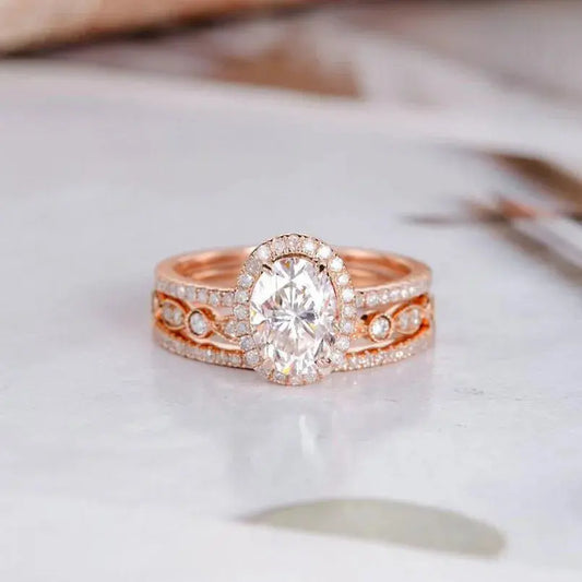 14K ROSE GOLD OVAL CUT MOISSANITE HALO ENGAGEMENT RING 1.5CT Moissanite Engagement Rings & Jewelry | Luxus Moissanite | moissanite oval cut engagement rings