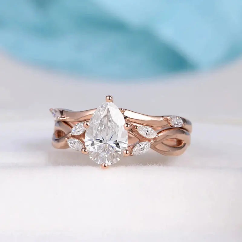 14K ROSE GOLD PEAR CUT MOISSANITE ENGAGEMENT RING 1.5CT Moissanite Engagement Rings & Jewelry | Luxus Moissanite