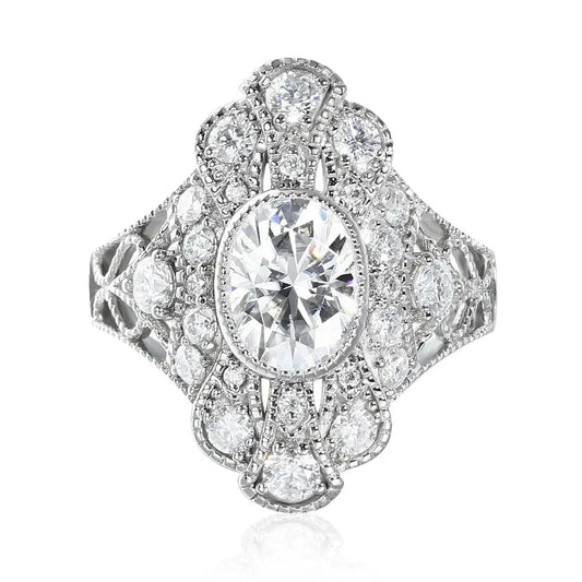 14K VINTAGE WHITE GOLD MOISSANITE ENGAGEMENT RING 2CT Moissanite Engagement Rings & Jewelry | Luxus Moissanite | Vintage White Gold Engagement Ring 