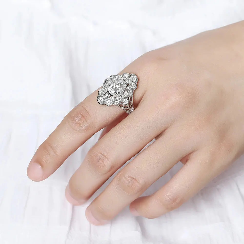 14K VINTAGE WHITE GOLD MOISSANITE ENGAGEMENT RING 2CT Moissanite Engagement Rings & Jewelry | Luxus Moissanite | Vintage White Gold Engagement Ring 