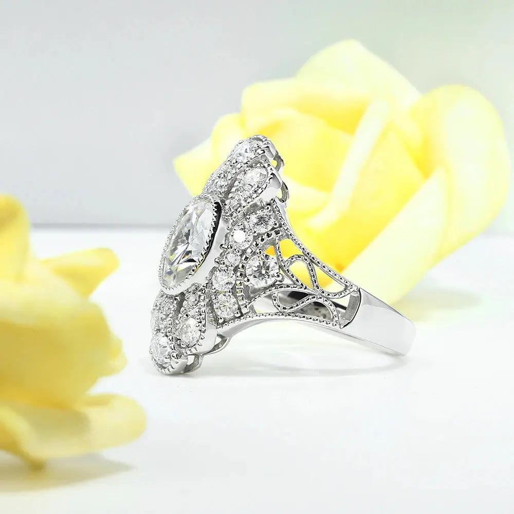 14K VINTAGE WHITE GOLD MOISSANITE ENGAGEMENT RING 2CT Moissanite Engagement Rings & Jewelry | Luxus Moissanite | Vintage White Gold Engagement Ring 