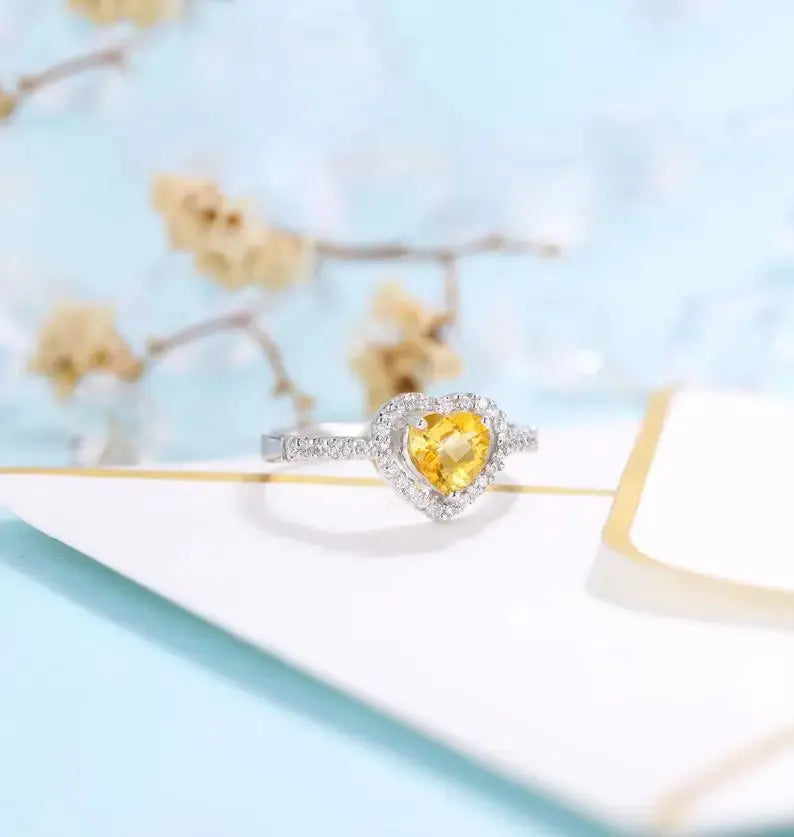 14K WHITE GOLD CITRINE MOISSANITE HALO ENGAGEMENT RING Moissanite Engagement Rings & Jewelry | Luxus Moissanite | 14k White Gold  Moissanite Halo Citrine Engagement Rings