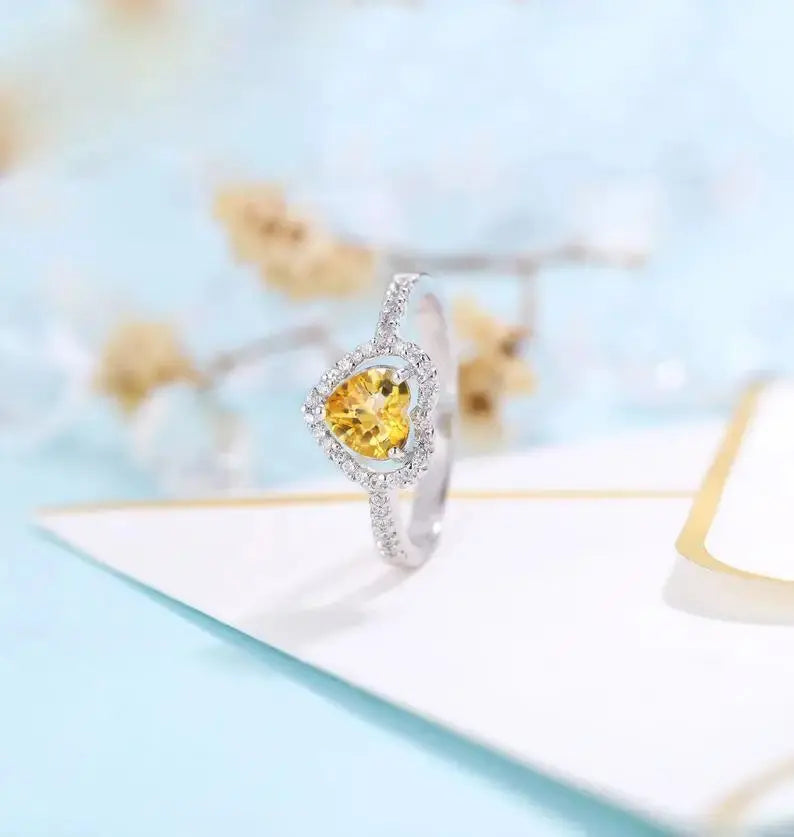 14K WHITE GOLD CITRINE MOISSANITE HALO ENGAGEMENT RING Moissanite Engagement Rings & Jewelry | Luxus Moissanite | 14k White Gold  Moissanite Halo Citrine Engagement Rings