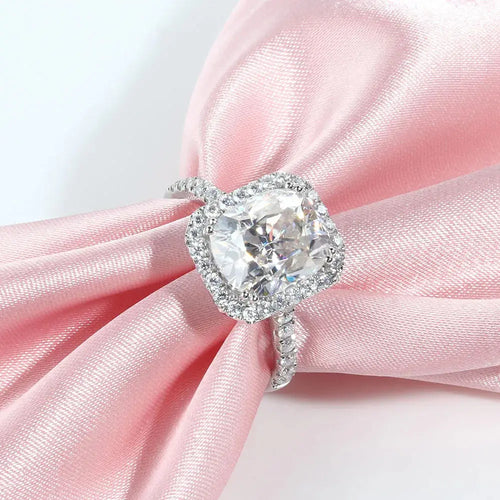 14K WHITE GOLD CUSHION CUT HALO ENGAGEMENT RING 5CT Moissanite Engagement Rings & Jewelry | Luxus Moissanite Best and Affordable White Gold Cushion Cut Halo Engagement Ring!