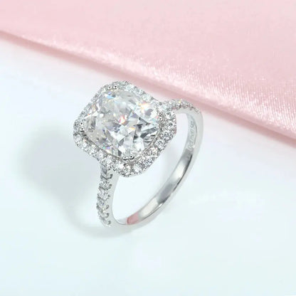 14K WHITE GOLD CUSHION CUT HALO ENGAGEMENT RING 5CT Moissanite Engagement Rings & Jewelry | Luxus Moissanite Best and Affordable White Gold Cushion Cut Halo Engagement Ring!