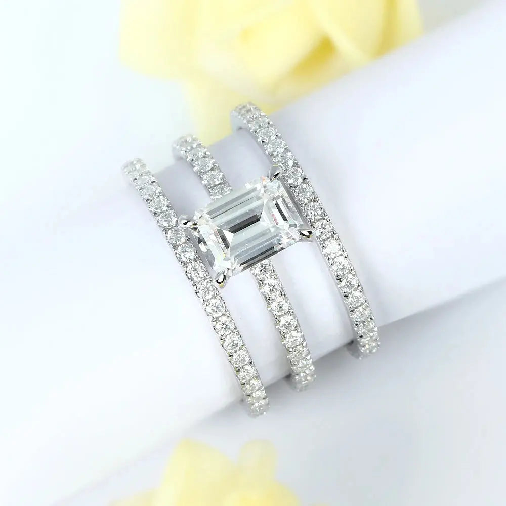 14K WHITE GOLD EMERALD CUT HIDDEN HALO MOISSANITE ENGAGEMENT RING 2CT Moissanite Engagement Rings & Jewelry | Luxus Moissanite