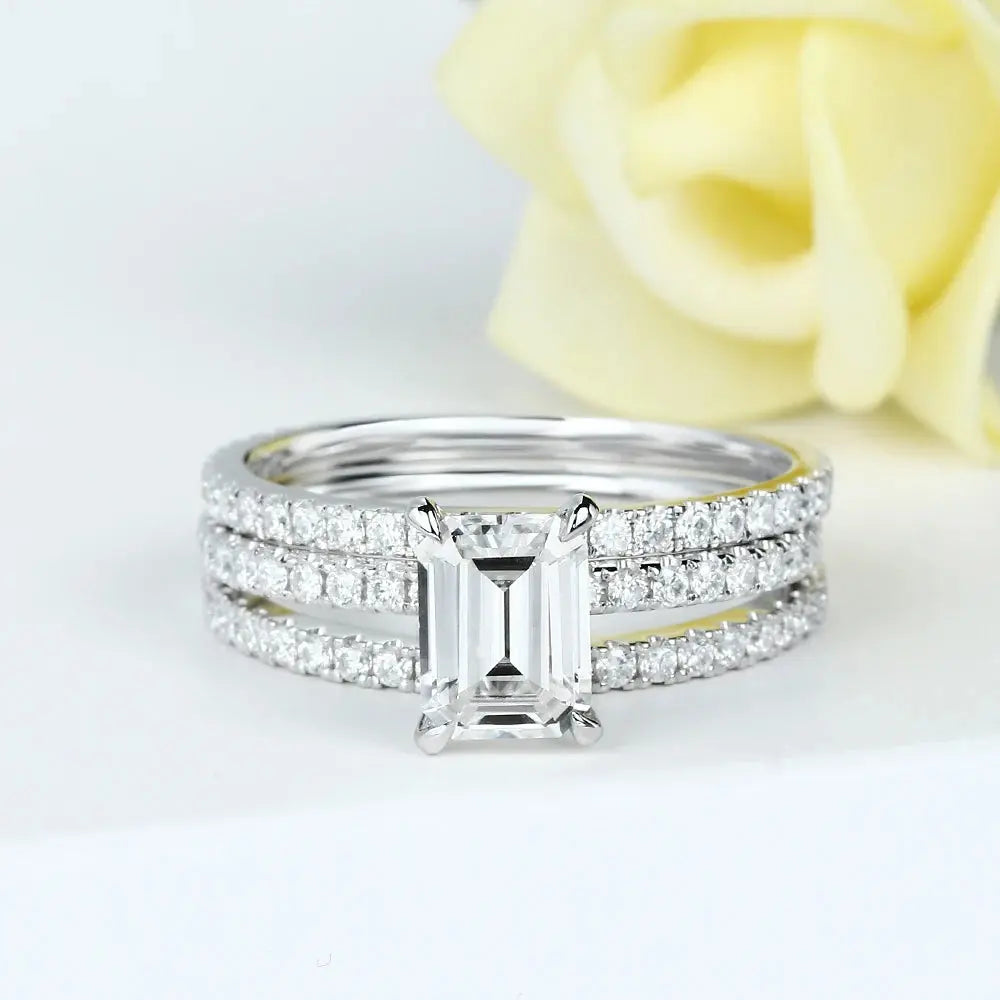 14K WHITE GOLD EMERALD CUT HIDDEN HALO MOISSANITE ENGAGEMENT RING 2CT Moissanite Engagement Rings & Jewelry | Luxus Moissanite