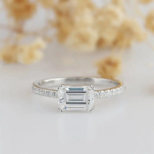 14K WHITE GOLD MOISSANITE EMERALD CUT 1CT Moissanite Engagement Rings & Jewelry | Luxus Moissanite | Emerald Cut Engagement Ring 