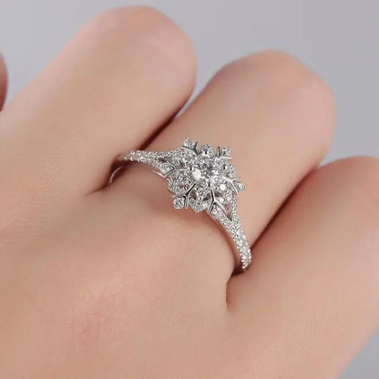 14K WHITE GOLD SNOW FLAKE MOISSANITE ENGAGEMENT RING Moissanite Engagement Rings & Jewelry | Luxus Moissanite | Engagement Ring Snowflake