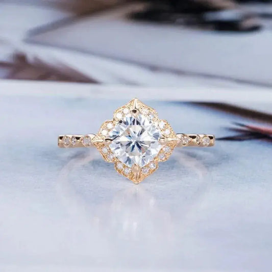 14K YELLOW GOLD CUSHION CUT HALO MOISSANITE ENGAGEMENT RING 1.3CT Moissanite Engagement Rings & Jewelry | Luxus Moissanite