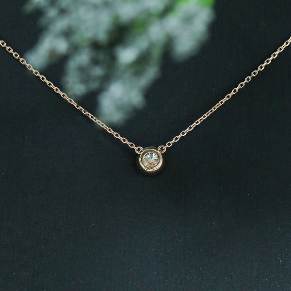 14k Rose / White / Yellow Gold Moissanite Necklace Bezel Set 0.4ct Moissanite Engagement Rings & Jewelry | Luxus Moissanite