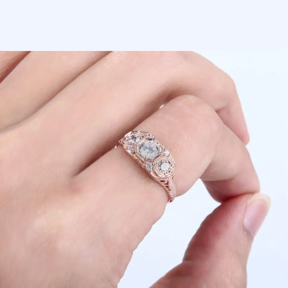 14k Rose Gold 3 Stone Moissanite Ring 0.7ct Total Moissanite Engagement Rings & Jewelry | Luxus Moissanite | Best Wedding Ring Jewelers | Best Wedding Ring Jewelers