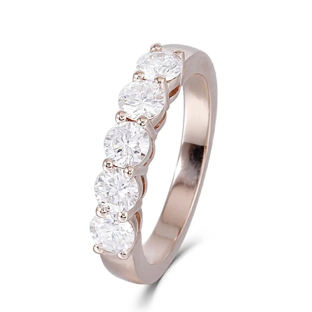 14k Rose Gold 5 Stone Moissanite Anniversary Ring 1.25ct Total Moissanite Engagement Rings & Jewelry | Luxus Moissanite | Affordable Nice Jewelry