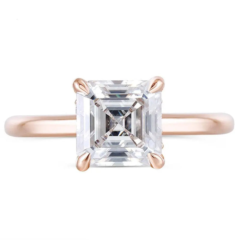 14k Rose Gold Asscher Cut Moissanite Ring 1.5ct Total Moissanite Engagement Rings & Jewelry | Luxus Moissanite
