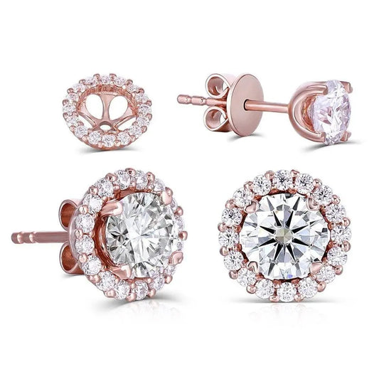 14k Rose Gold Halo Stud Moissanite Earrings 1.28ctw Moissanite Engagement Rings & Jewelry | Luxus Moissanite | Cool Unique Earrings