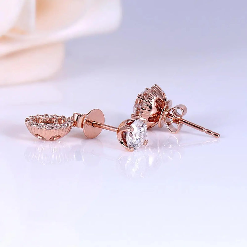 14k Rose Gold Halo Stud Moissanite Earrings 1.28ctw Moissanite Engagement Rings & Jewelry | Luxus Moissanite