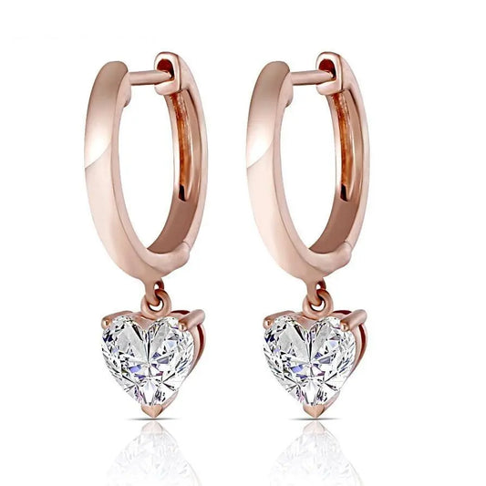 14k Rose Gold Heart Cut Hoop Moissanite Earrings 1ctw Moissanite Engagement Rings & Jewelry | Luxus Moissanite |  Cute Heart Earrings 