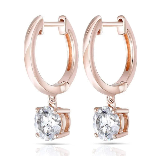 14k Rose Gold Hoop Moissanite Earrings 1ctw Moissanite Engagement Rings & Jewelry | Luxus Moissanite