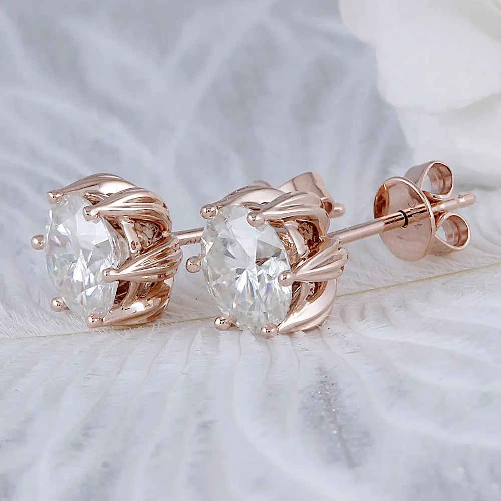 14k Rose Gold Moissanite Flower Stud Earrings 2ctw Moissanite Engagement Rings & Jewelry | Luxus Moissanite