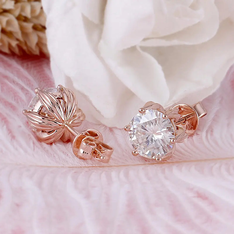 14k Rose Gold Moissanite Flower Stud Earrings 2ctw Moissanite Engagement Rings & Jewelry | Luxus Moissanite