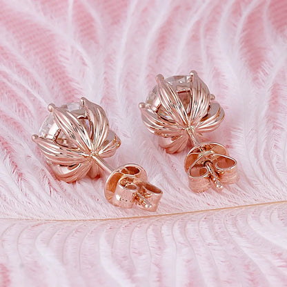 14k Rose Gold Moissanite Flower Stud Earrings 2ctw Moissanite Engagement Rings & Jewelry | Luxus Moissanite