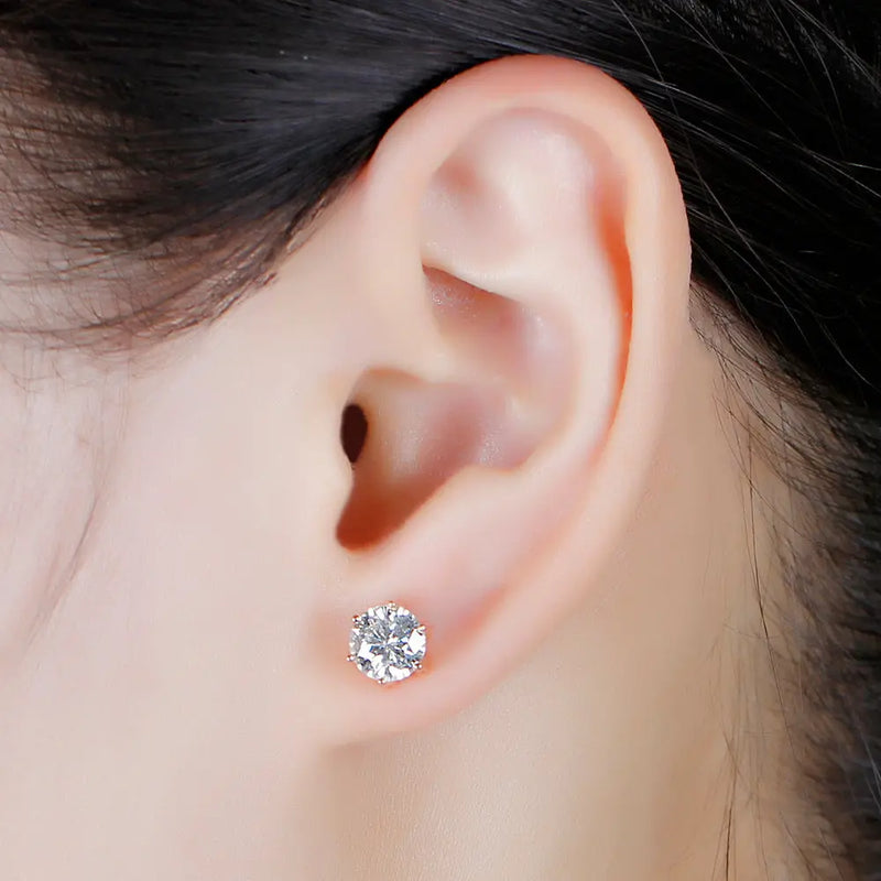 14k Rose Gold Moissanite Flower Stud Earrings 2ctw Moissanite Engagement Rings & Jewelry | Luxus Moissanite
