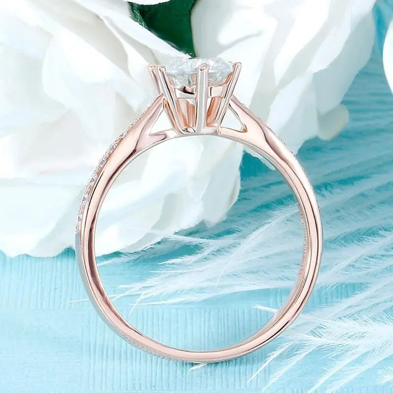 14k Rose Gold Moissanite Ring 1ct Center Stone Moissanite Engagement Rings & Jewelry | Luxus Moissanite