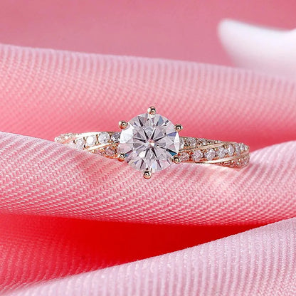 14k Rose Gold Moissanite Ring 1ct Center Stone Moissanite Engagement Rings & Jewelry | Luxus Moissanite \ best engagement ring for small hands