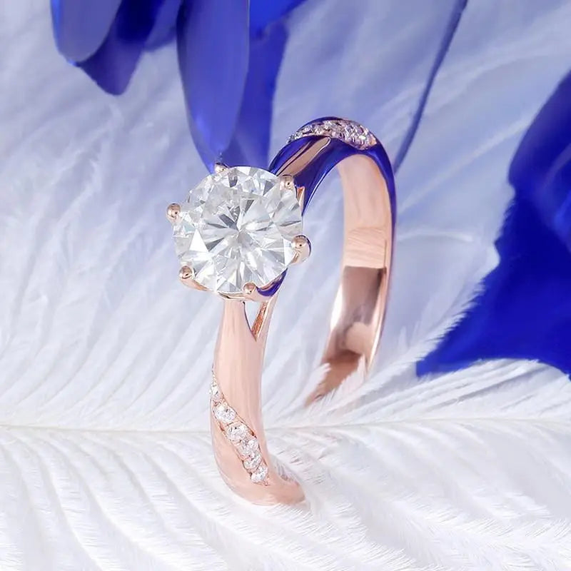 14k Rose Gold Moissanite Ring 1ct Center Stone Moissanite Engagement Rings & Jewelry | Luxus Moissanite | Best Engagement Rings Near Me